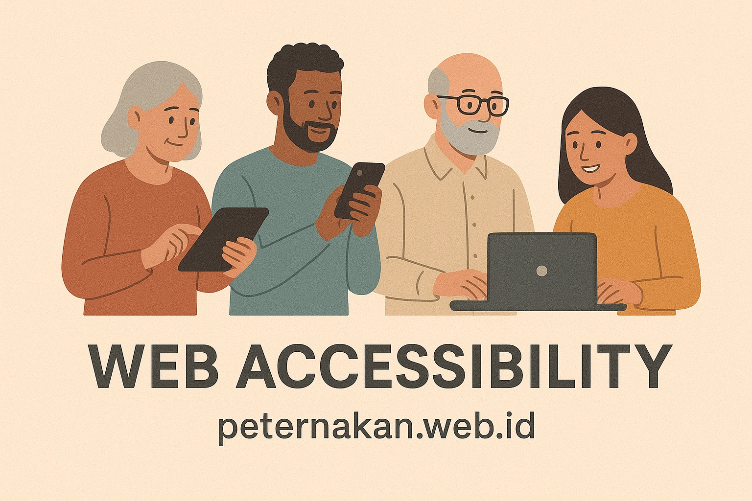 A diverse group of people interacting with digital devices, representing the commitment to web Accessibility Statement for healthy aging and happy living.