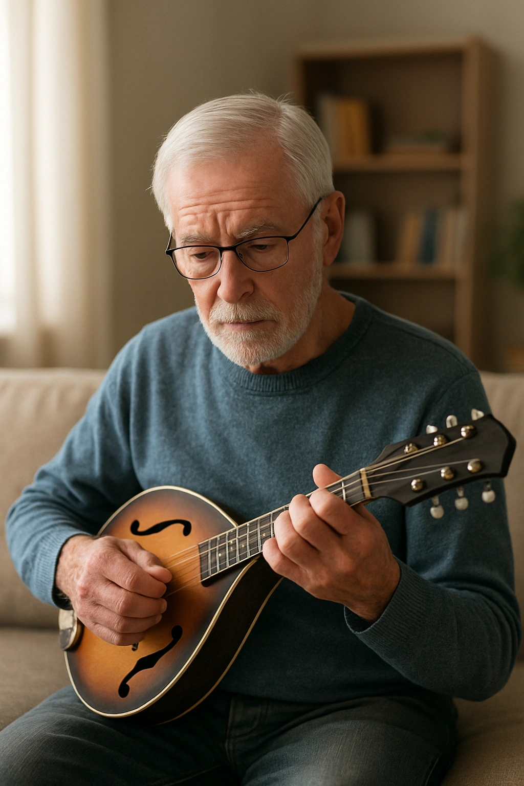 A man practicing senior health tips aging advice by challenging his brain with a new skill.