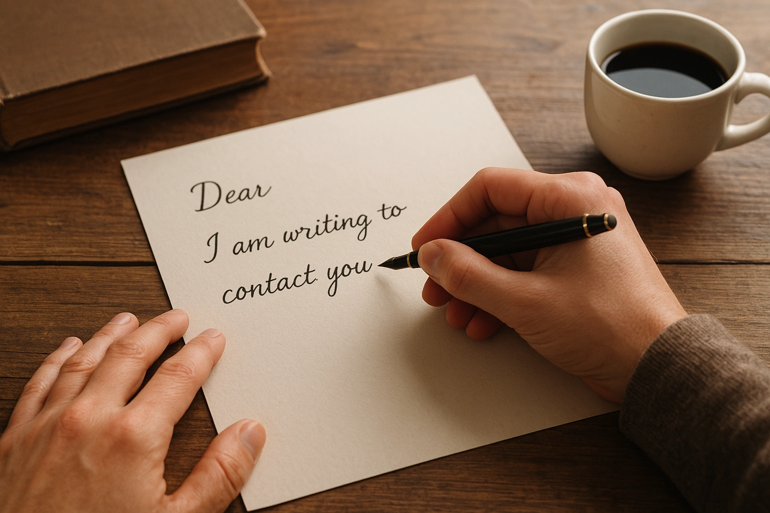 A person writing a thoughtful letter, representing the invitation to contact peternakan.web.id. Contact Us