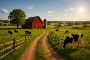 A serene farm landscape representing the philosophy of healthy aging and happy living at peternakan.web.id About Us