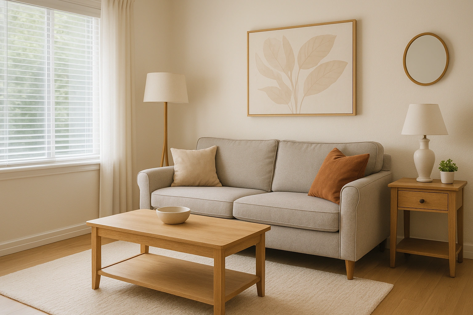 A well-lit and clutter-free living room, demonstrating key home safety tips for seniors.