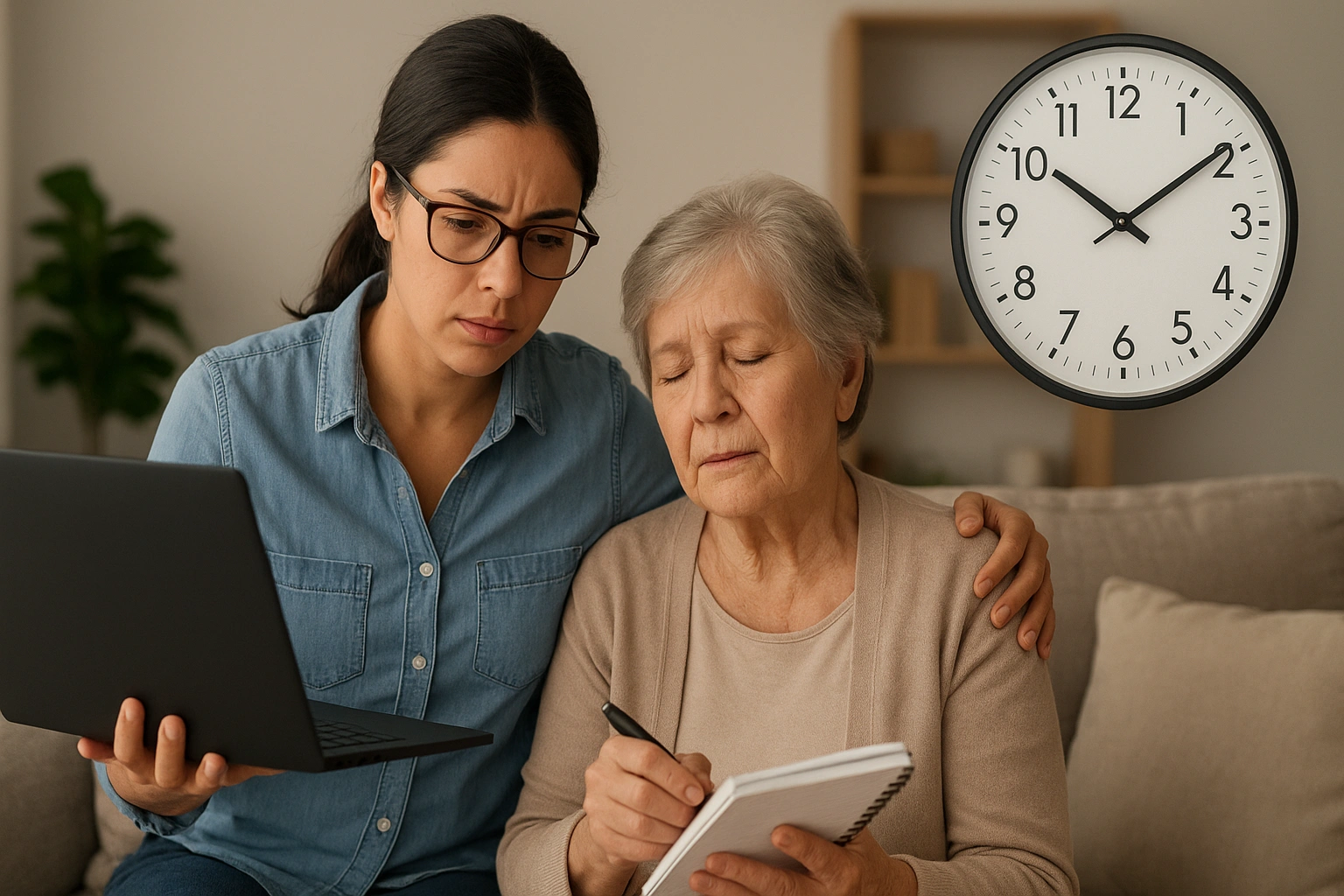 Thumbnail showing a working caregiver balancing a laptop and caregiving tasks at home, symbolizing work life balance, time management, and support for family caregiving.